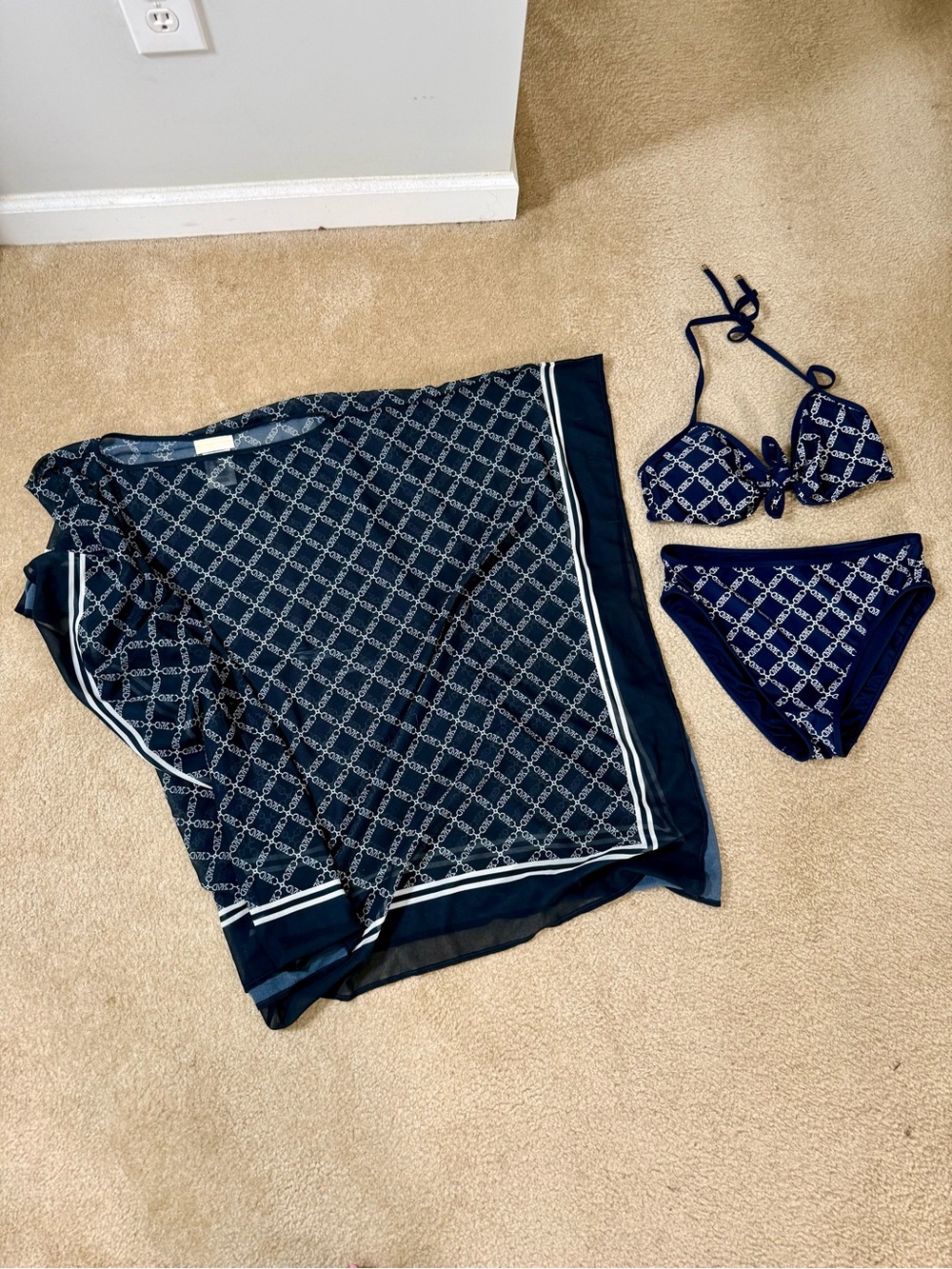 Michael Kors 3-Piece Logo Bikini & Poncho Cover-Up Set
